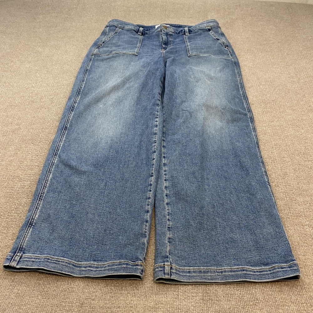 Lane Bryant Flex Magic Wide Leg Jeans Womens 16 Blue Med Wash Mid Rise Stretch